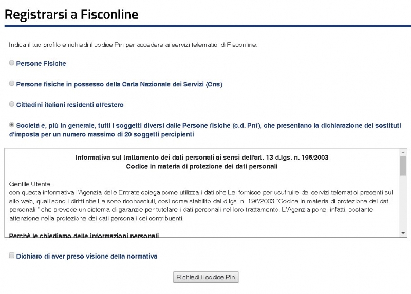 Registrarsi a Fisconline