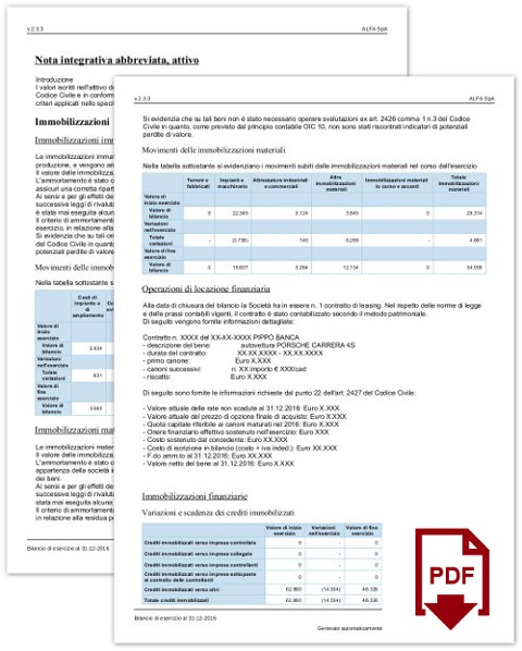 nota integrativa esempio