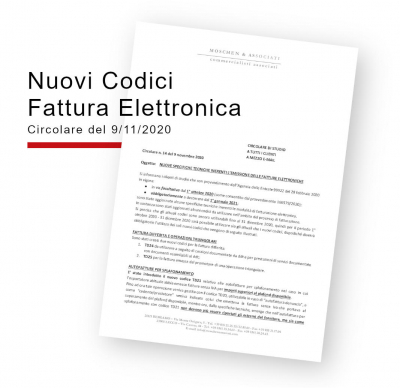 nuovi codici fattura elettornica 2021 circolare 2020-11-9