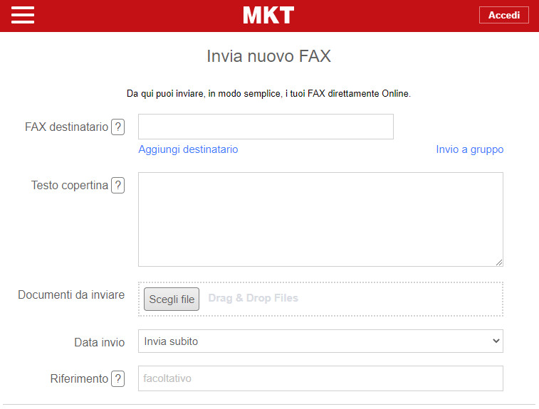 Invia FAX online maschera invio fax invia fax online facile